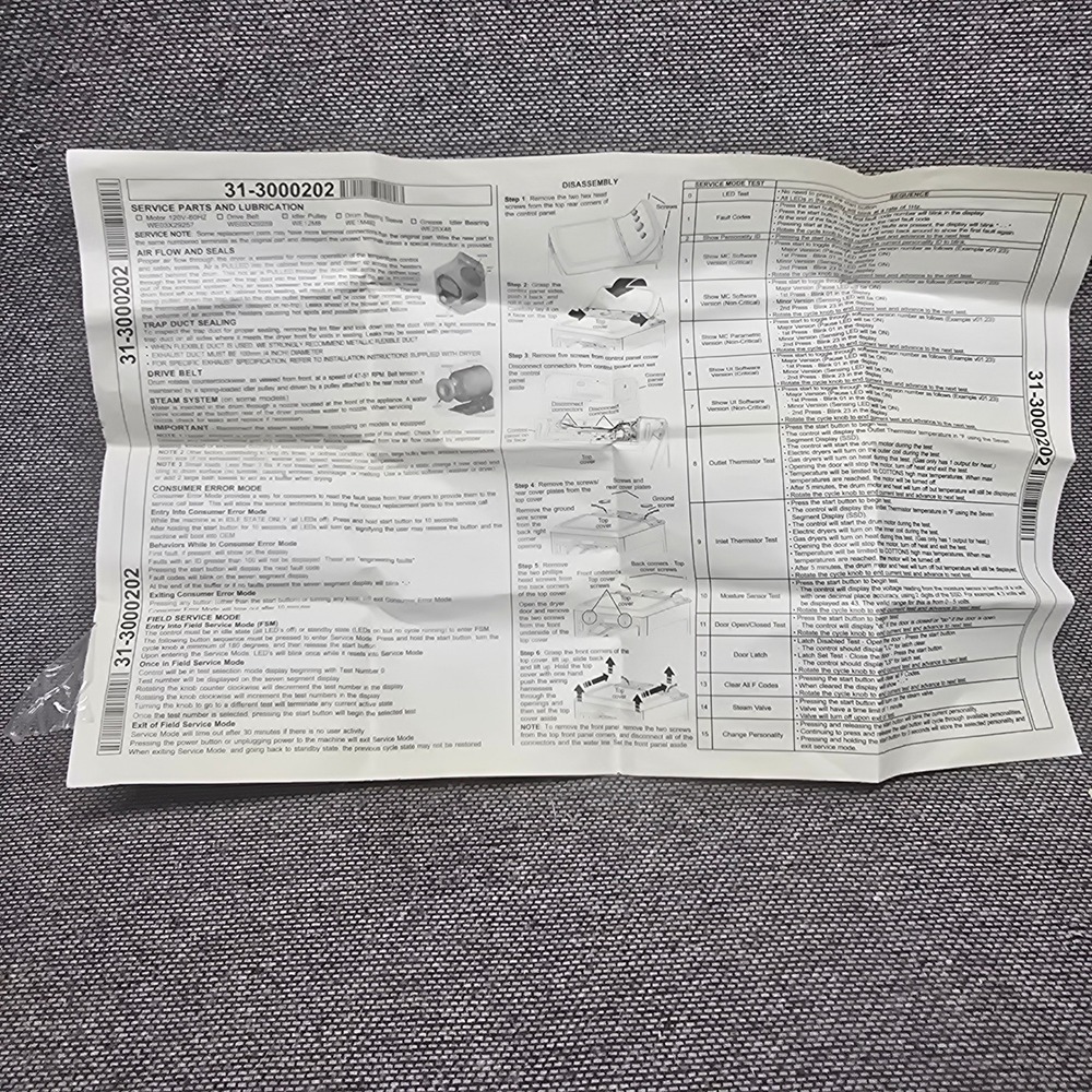 GE Service Manual 31-3000202 Dryer Tech Sheet Wiring Diagram White Excellent OEM